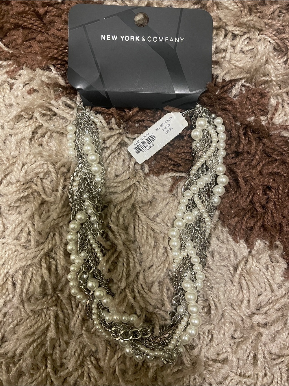 New York & Company Silver and Cream Twisted Multi-Strand Necklace